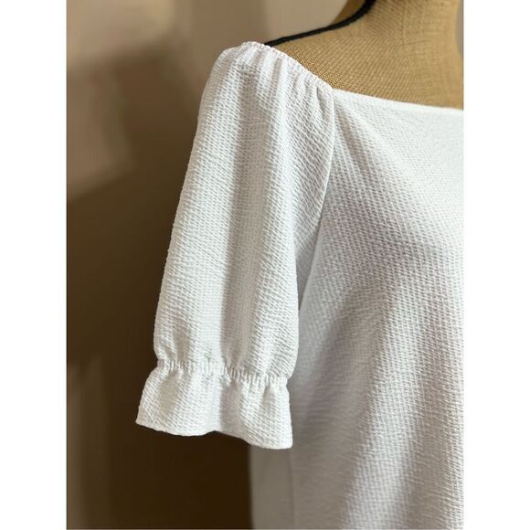 Cato Blouse Crepe Textured Peasant Top Size L 1/2 Flutter Sleeve Professional - Picture 8 of 9